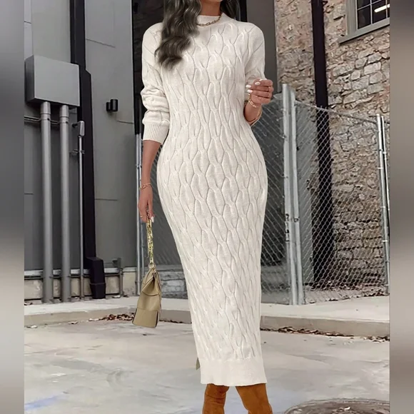 Vintage Cable Knit Thick Long Sweater Dress For Women